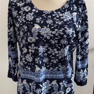 Talbots Navy Floral Toile Sweater